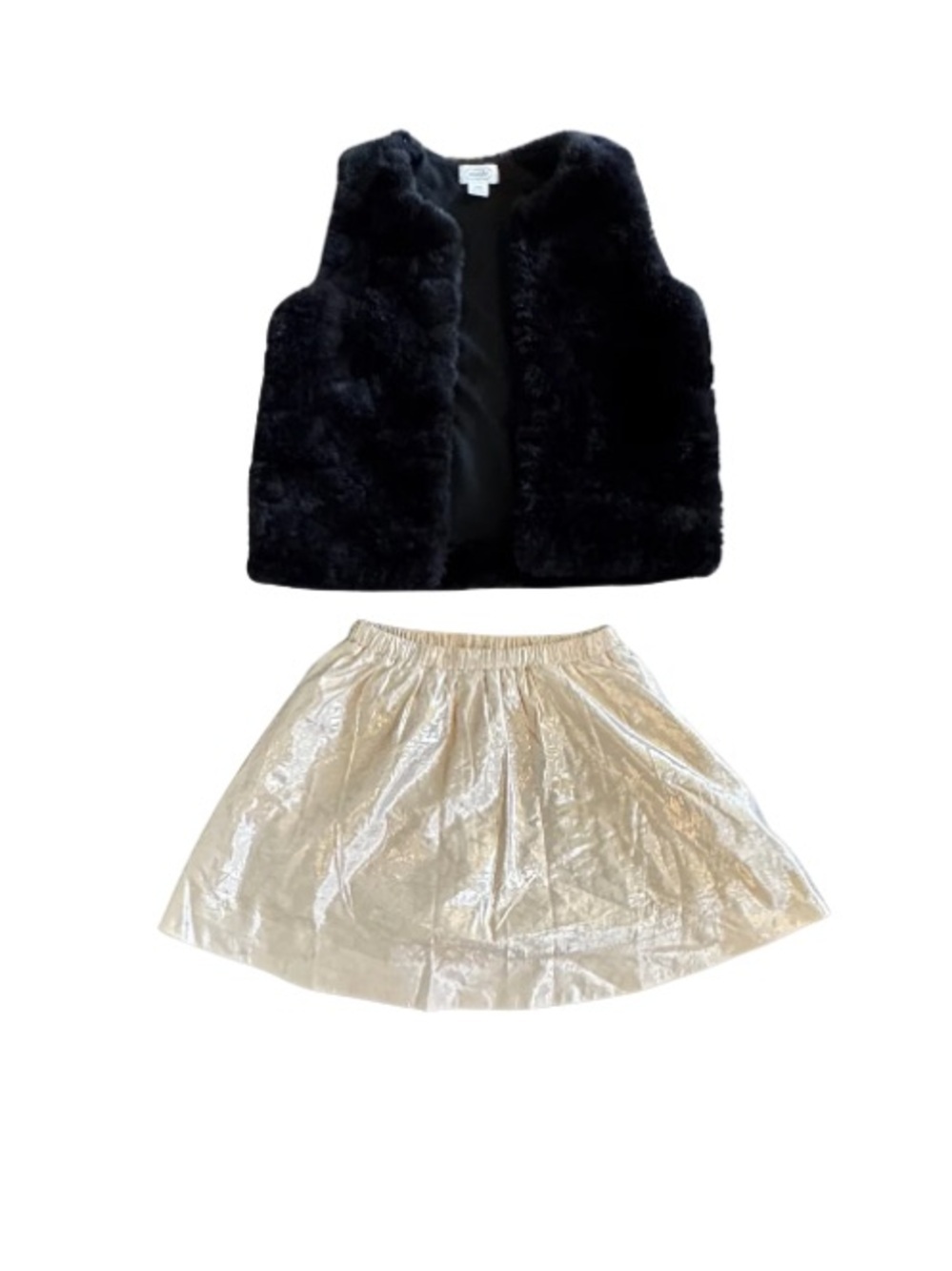 Mud Pie Faux Fur Vest + Bisby Gold Shimmer Skirt Set Girls 4/5 ✨